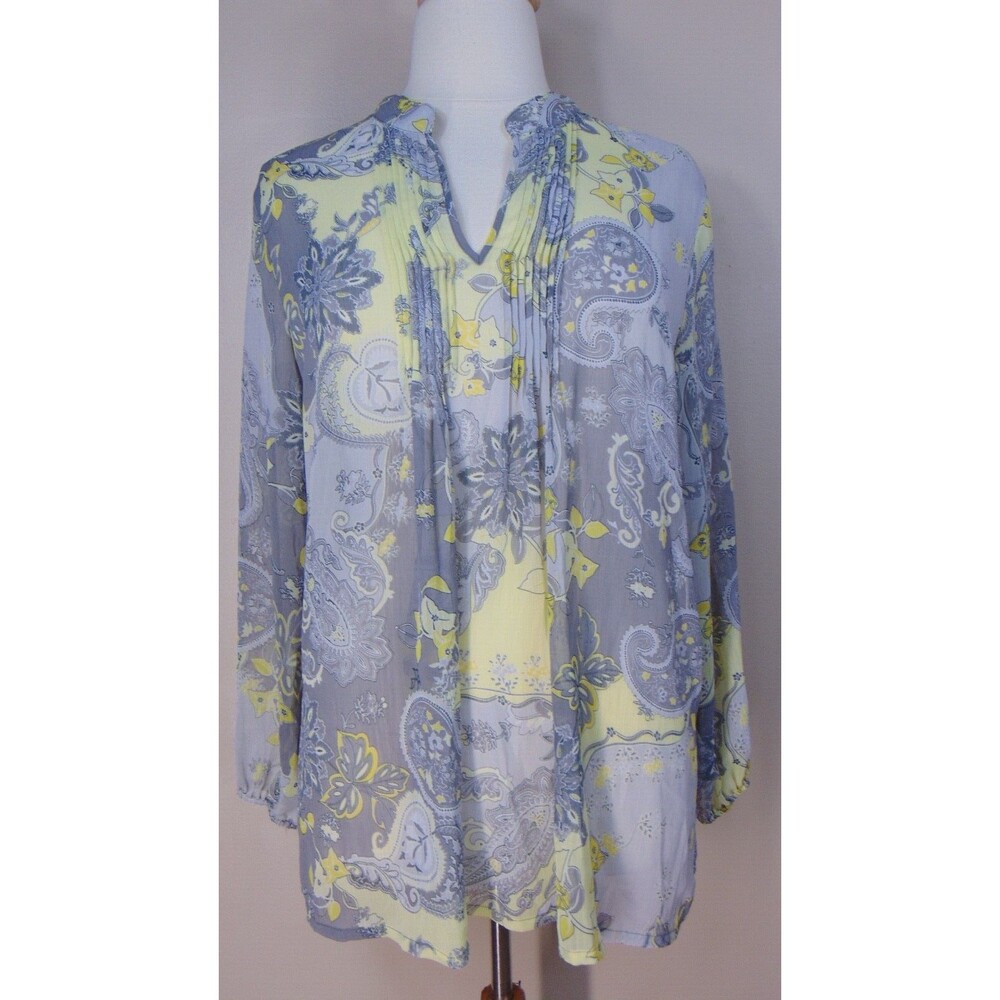 Susan Graver Popover Blouse Womens 1X Paisley Floral Pleated Sheer Tunic Top